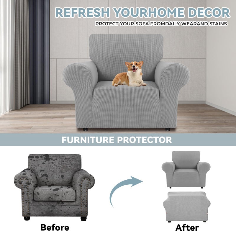 LURKA Stretch Chair Sofa Slipcovers 1 Piece Couch Covers for Sofa Furniture Protector Full Sofa Covers with Elastic Bottom for Kids and Dog (Small  Sliver) - Image 3